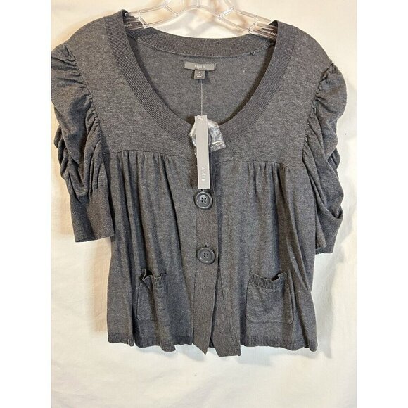 Apt 9 Womens Cardigan Sweater Small Ruched Sleeves Big Buttons NWT Heather Gray - Picture 2 of 9